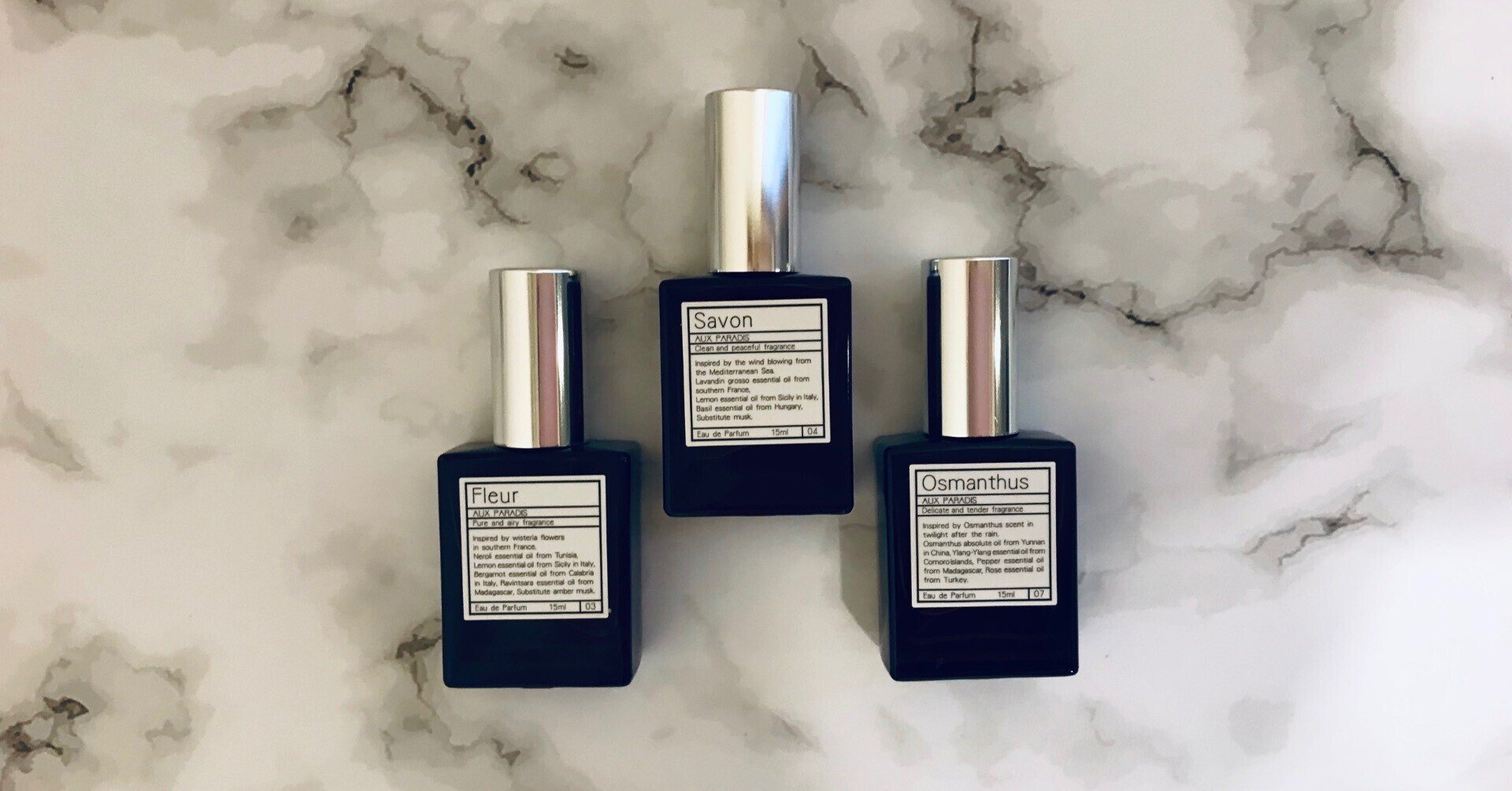 パルファムオゥパラディ フルール、サボン、オスマンサス各15ml サボン