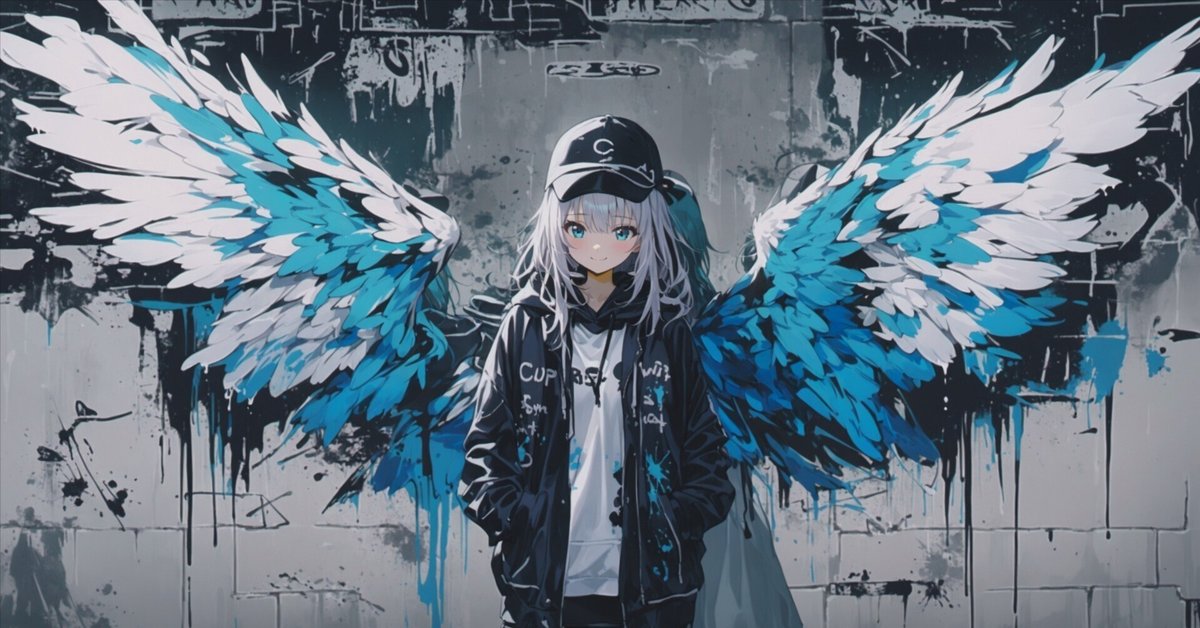 神様と、天使の羽「オリジナルイラスト絵画原画」 神様と、天使の羽