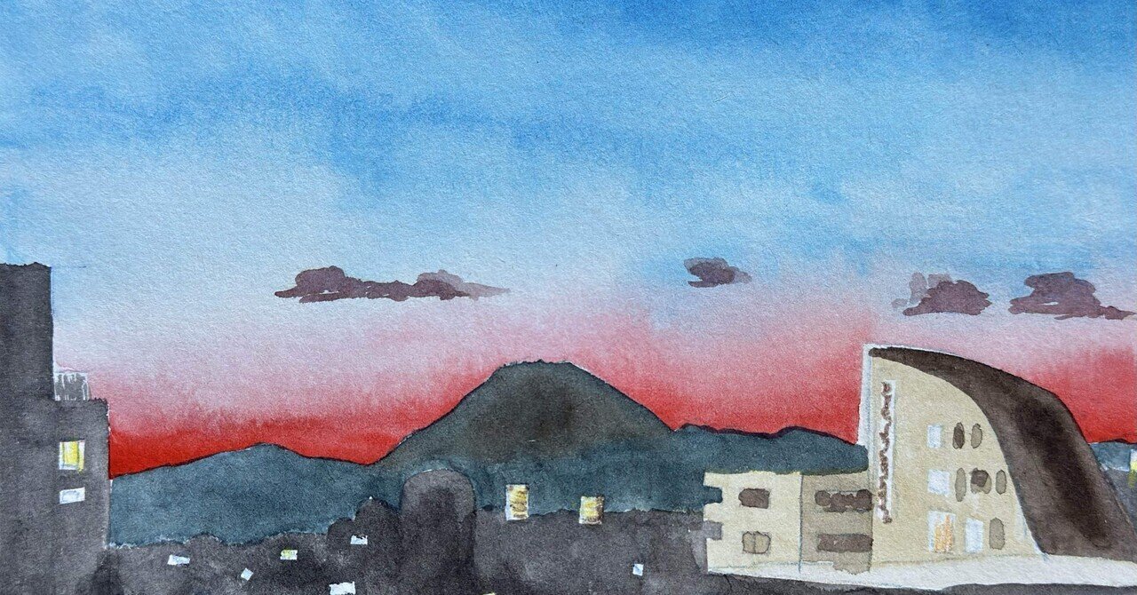 パステル画（原画）夕暮れの街。 パステル画（原画）夕暮れの街。