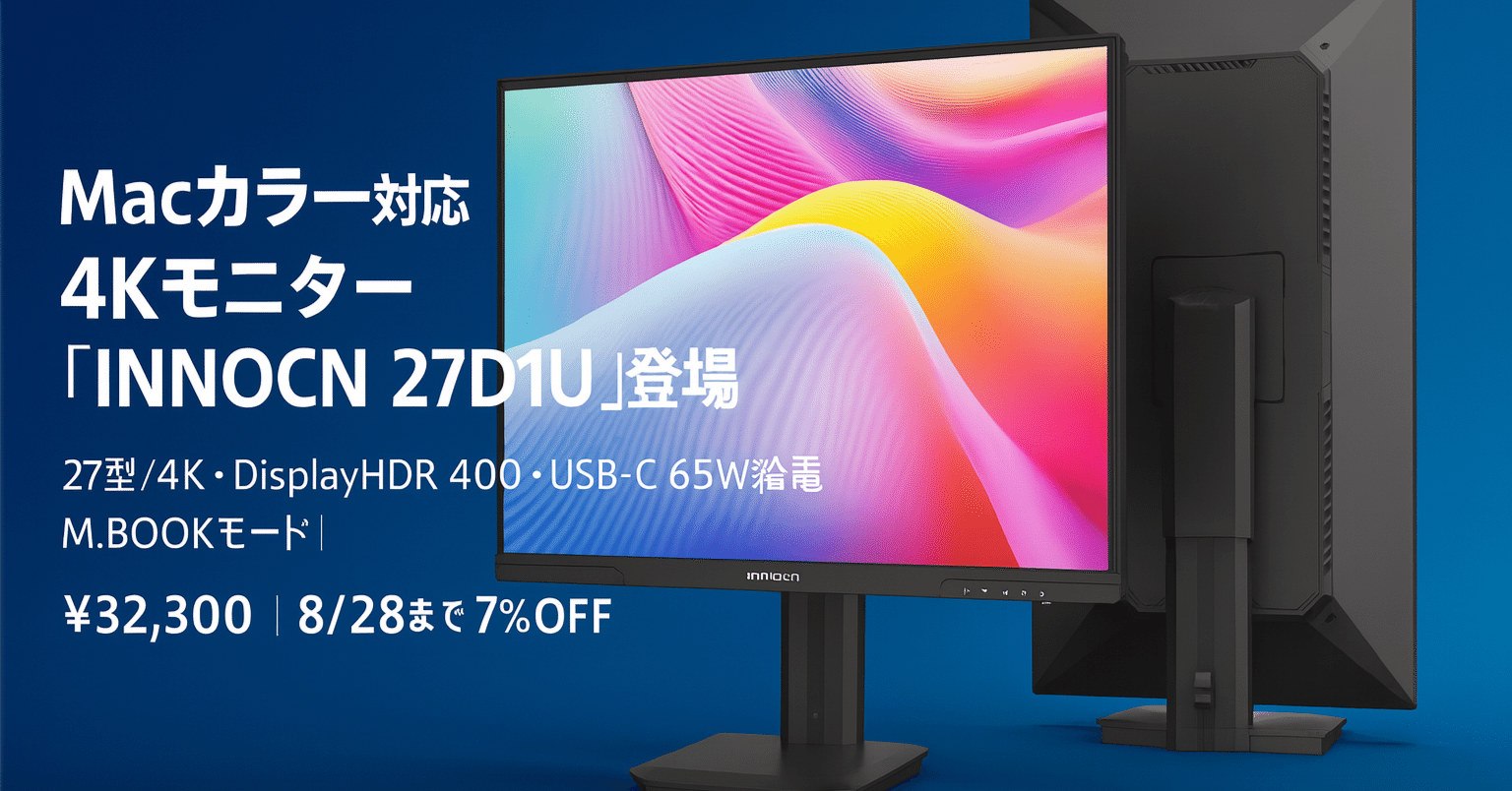新製品紹介】Macカラー対応4Kモニター「INNOCN 27D1U」登場｜りょー