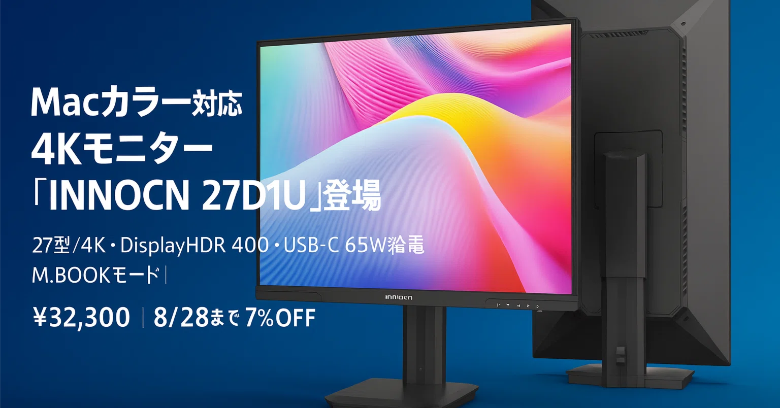 新製品紹介】Macカラー対応4Kモニター「INNOCN 27D1U」登場｜りょー