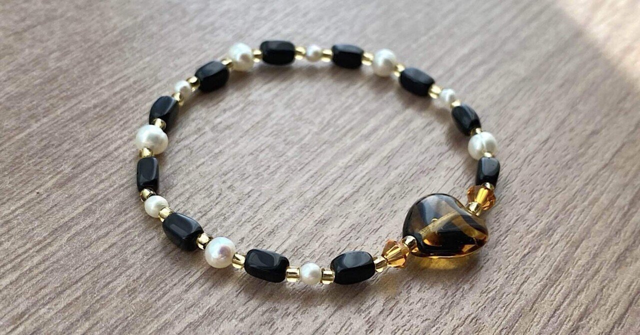 Beaded bracelet-124 ビーズブレスレット ハート ゴールデン