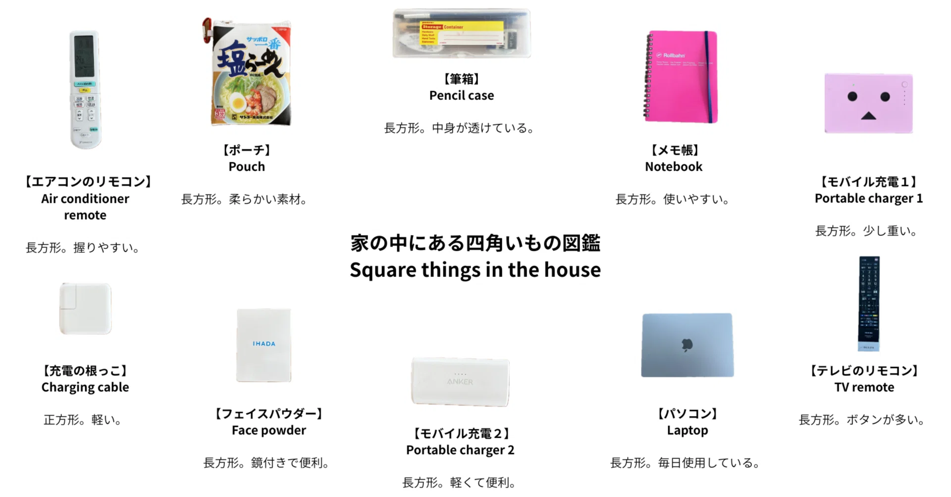 DAY19： 家の中の「四角いもの」だけ撮って並べて図鑑化｜やさしいラクダ