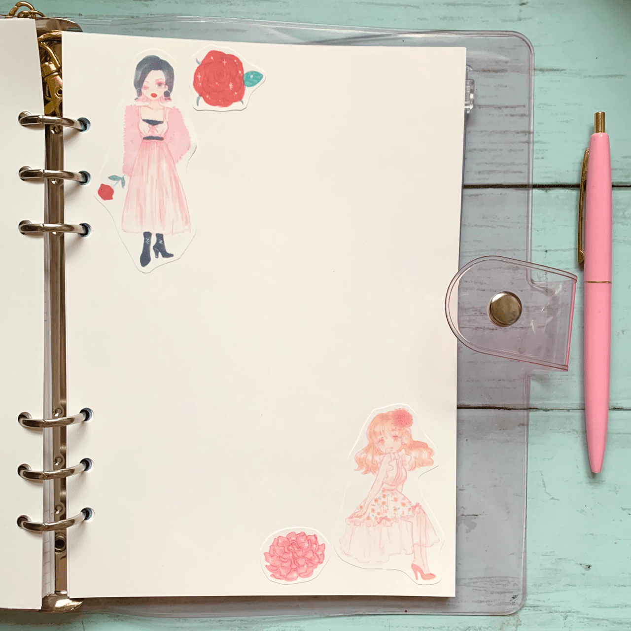 データ 甘かわファッションの女の子とお花のイラストシート 手帳 コラージュなどに にじの ゆに Note