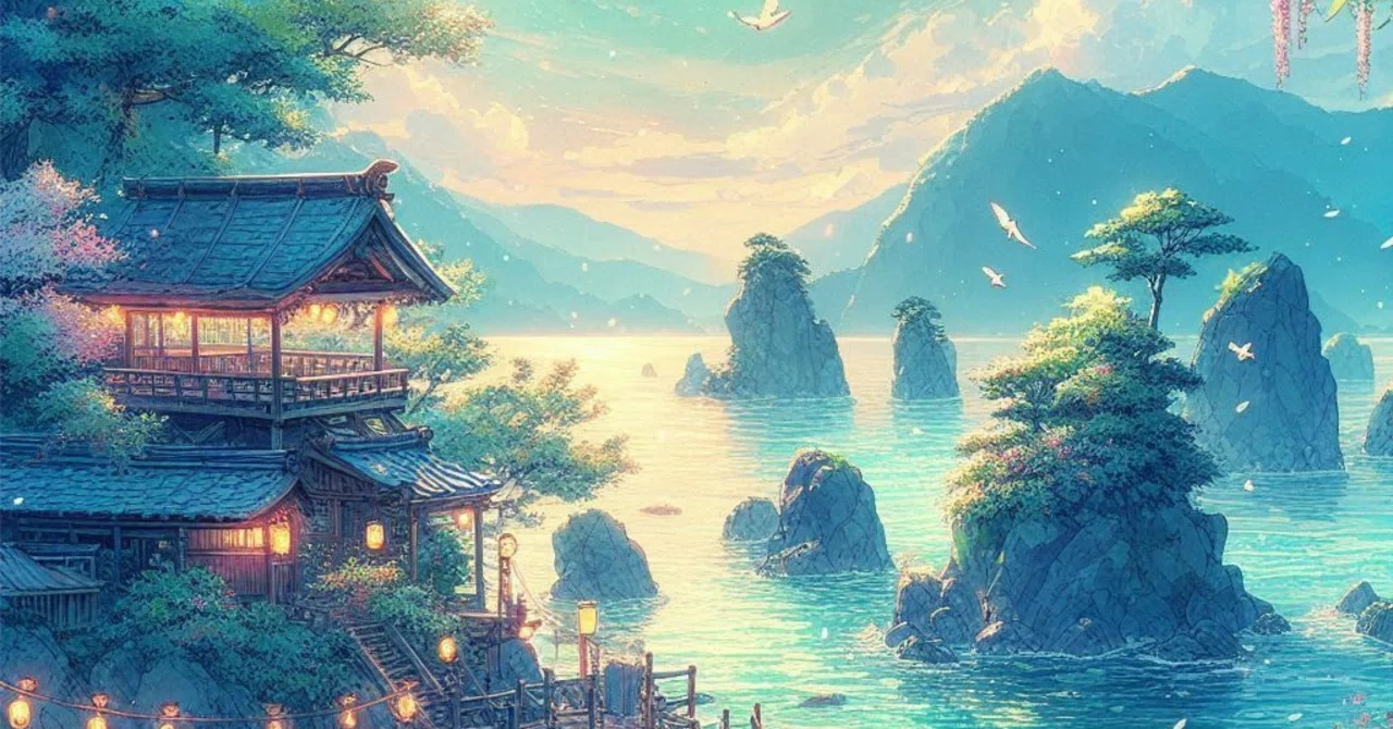 339[生成AI] 日本の風景と幻想,精霊流し[Image Creator]｜久藤 あかり