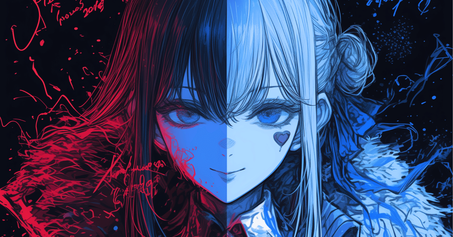 赤と青、その狭間に囁く【画像生成AI＋4コマ漫画】｜Alpaka