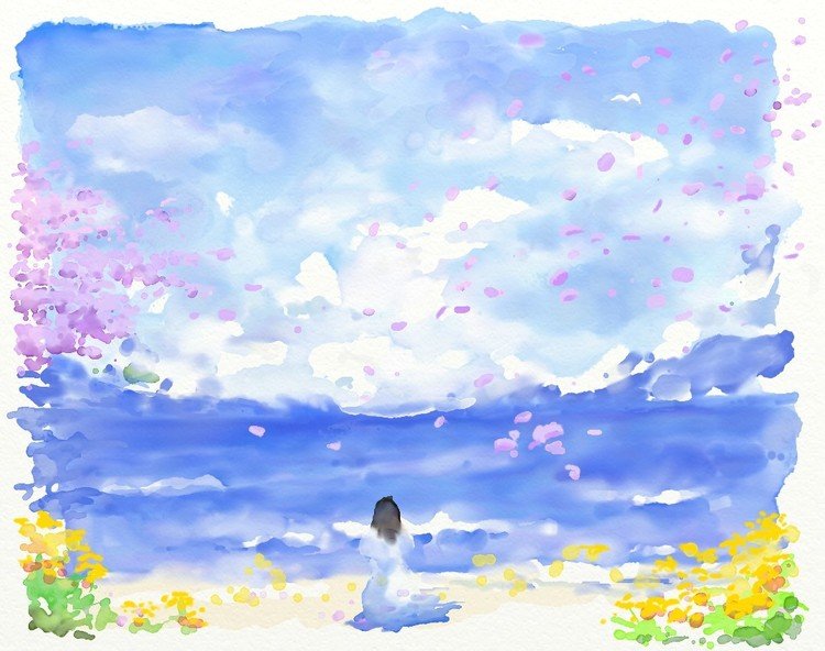 春ー桜の散りはじめる頃を描いた水彩風スケッチ　150305