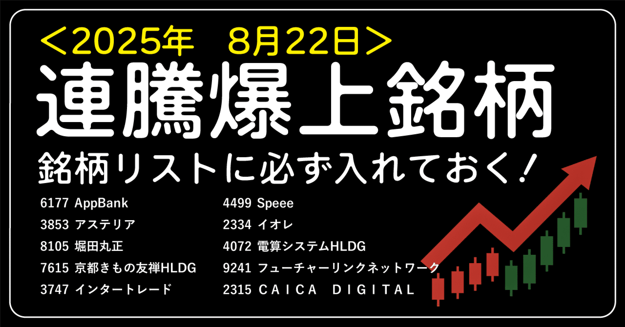 株式市場】連騰銘柄振り返り／2025年～8月22日（金）｜TOKO LAB.｜優位性で勝つ実戦デイトレード
