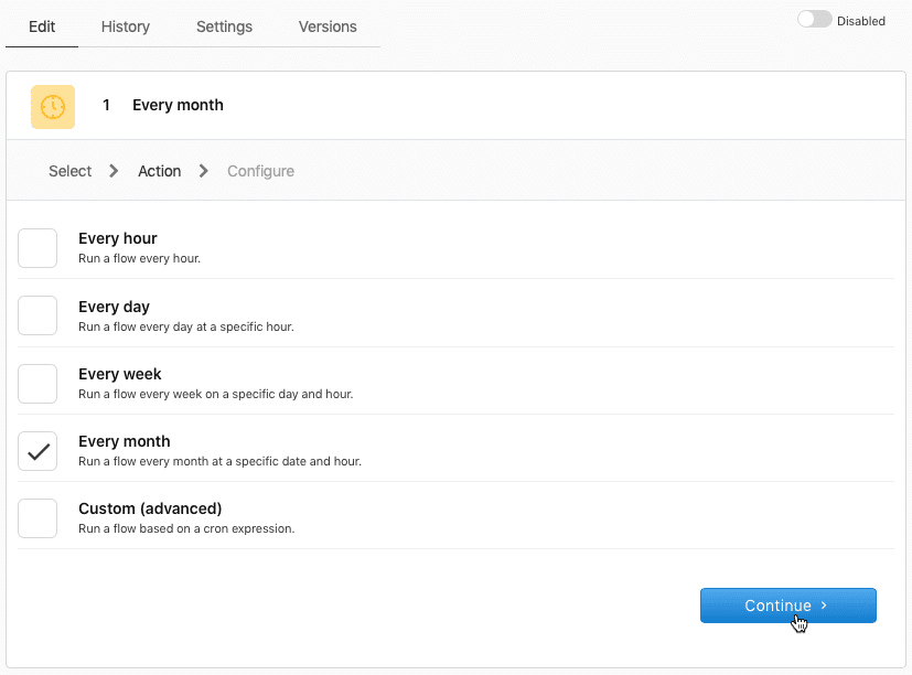 Claris Connectのスケジュールユーティリティ設定画面