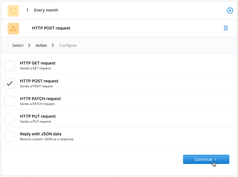 Claris ConnectでWebhookをアクションとして利用する場合の設定画面
