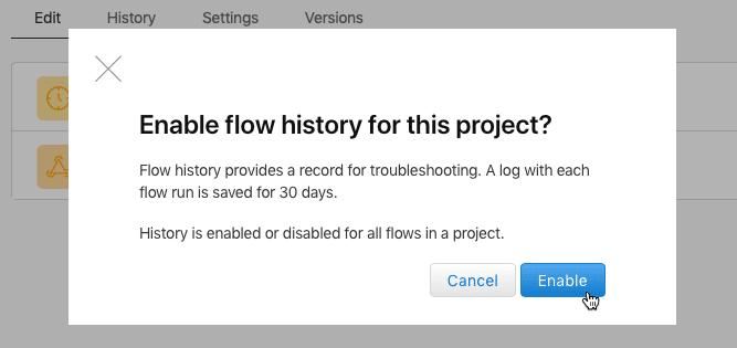 Claris Connectでフロー実行履歴の保存を有効化