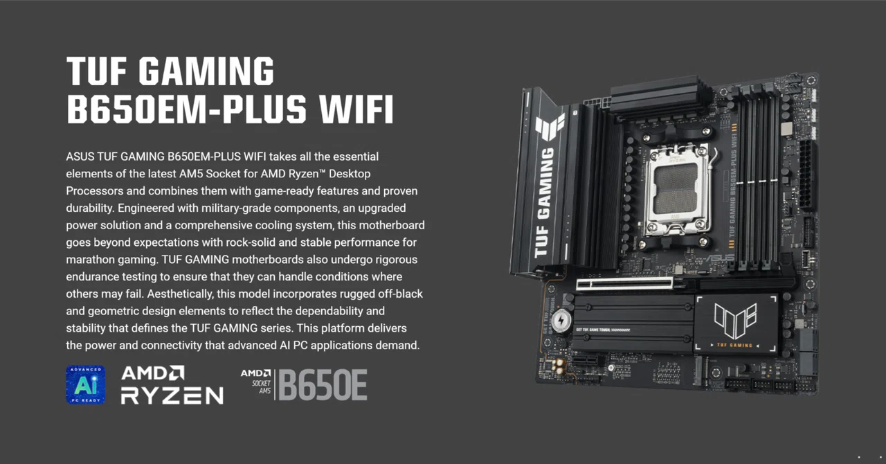 マザーボード TUF GAMING B650EM-PLUS WiFi TUF GAMING B650M-PLUS WIFI | TUF GAMING B650M-PLUS WIFI | ASUS