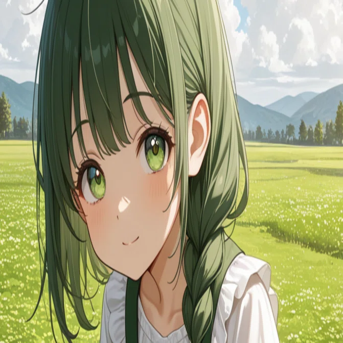 クローバーの草原でひたすら描く少女を見ながら／A Girl Sketching in