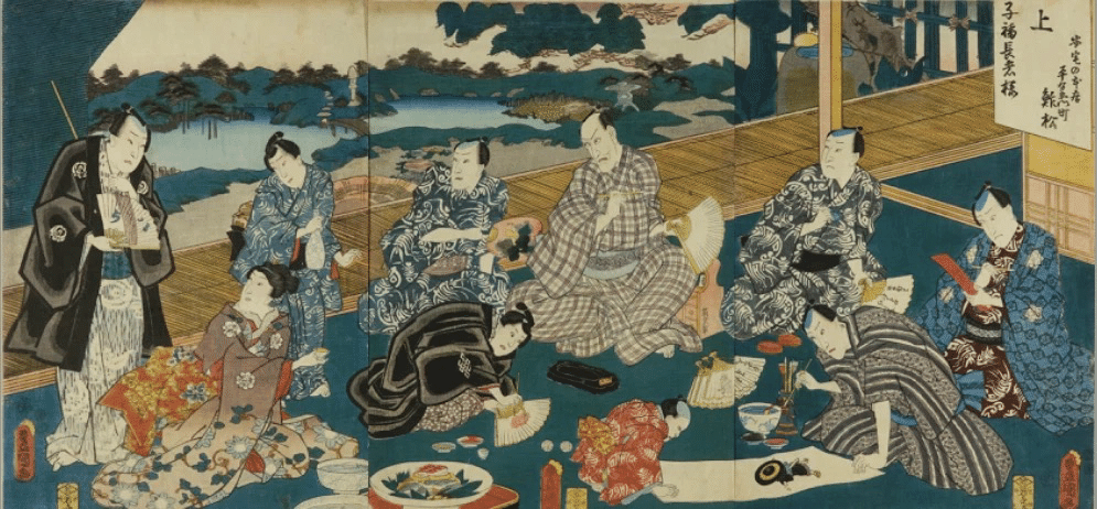 御目見得口上 五代目市川海老蔵　3枚続　豊国　芝居絵　浮世絵　希少 御目見得口上 五代目市川海老蔵 3枚続 豊国 芝居絵 浮世絵