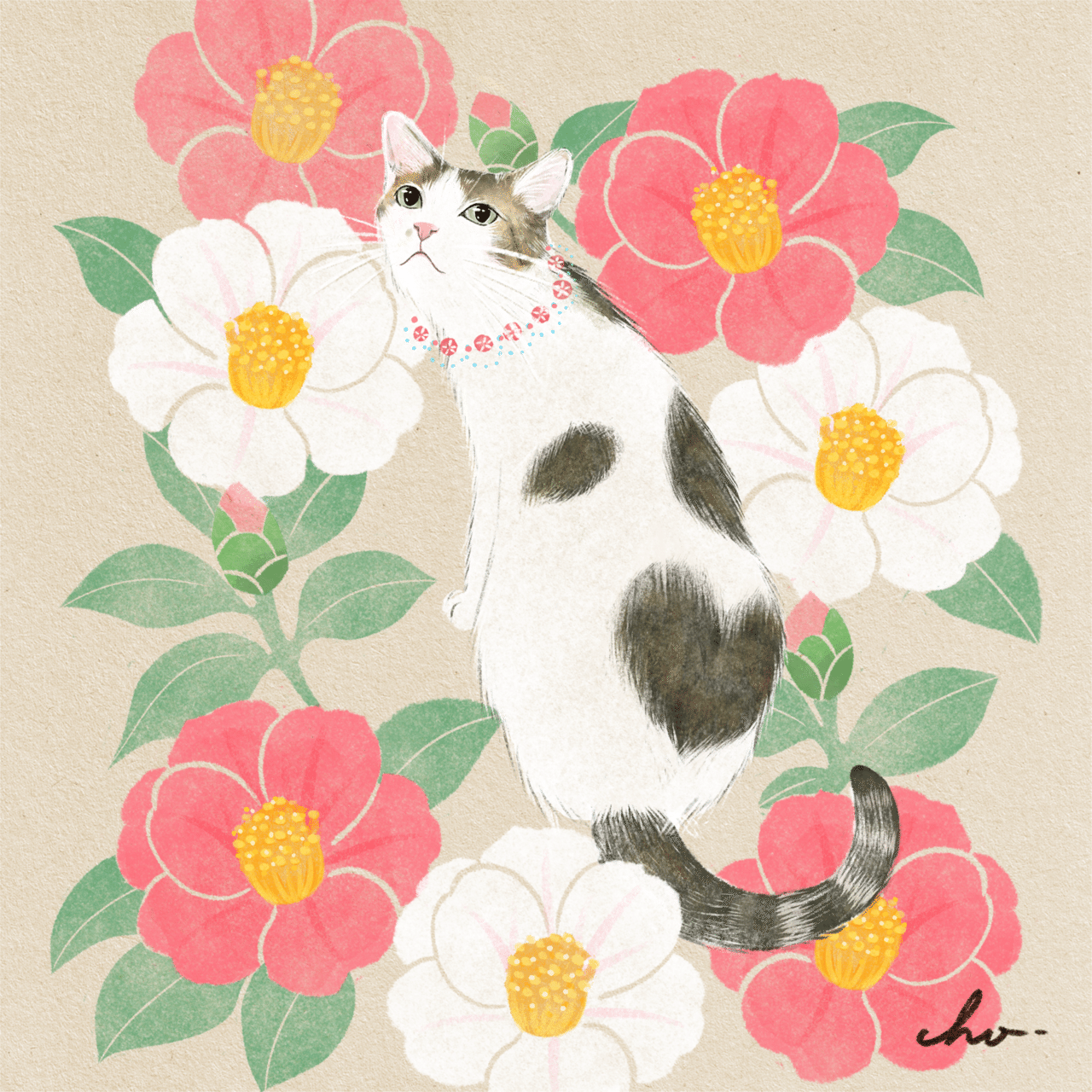 猫と花がつなぐ世界 • 猫イラスト♡｜Chomarley