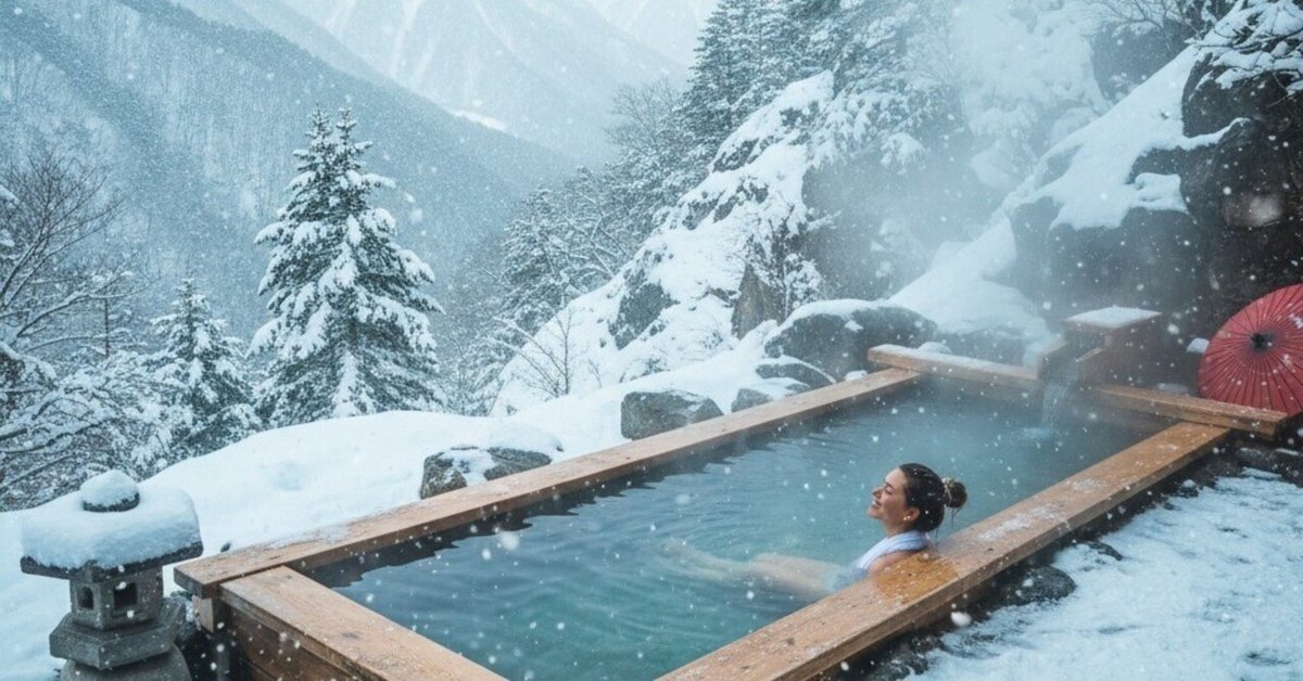 保存版】AI動画で表現する「雪景色を眺めながら露天風呂に入る