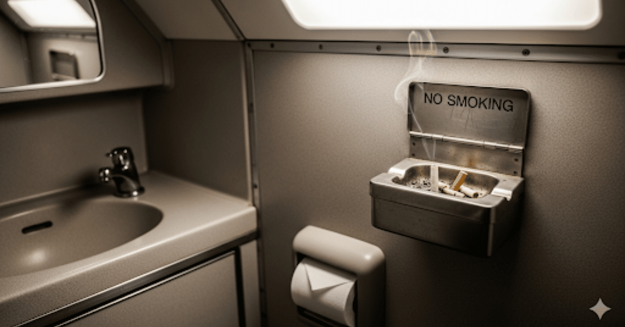 飛行機のトイレの灰皿 これって自己矛盾？禁煙の飛行機のトイレに灰皿: flyとflight日記