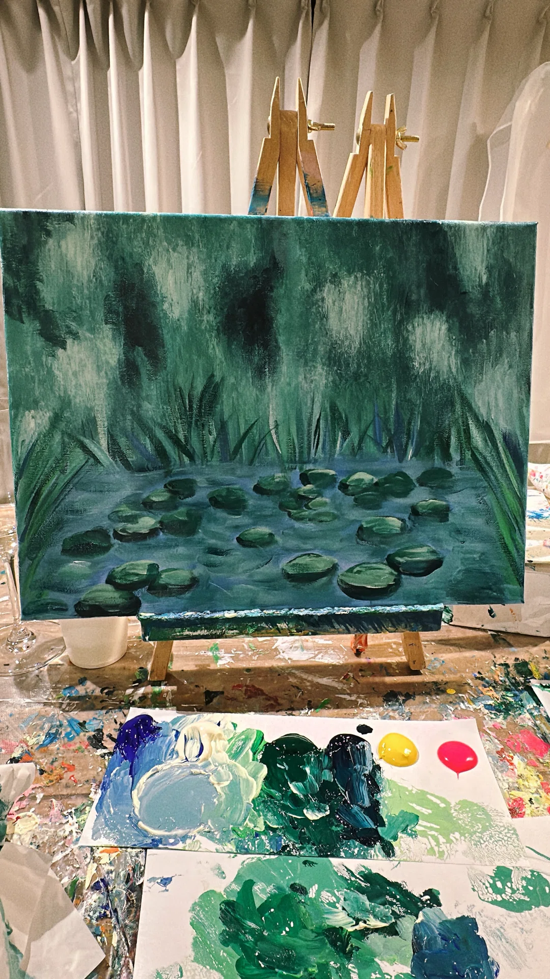 モネの睡蓮の絵を描いてみた🖼️🍷ワイン片手にアート体験③｜life in