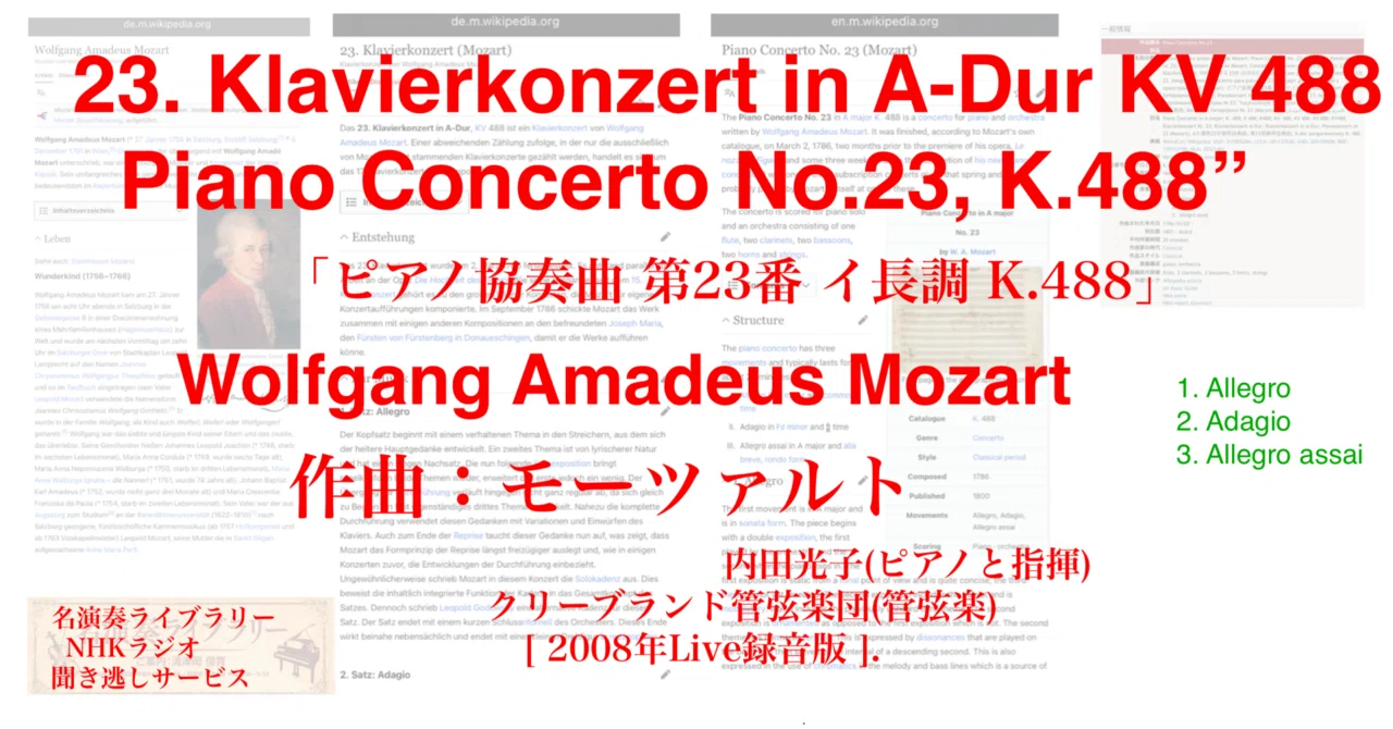 ラジオ生活：名演奏ライブラリー モーツァルト「ピアノ協奏曲 第23番 
