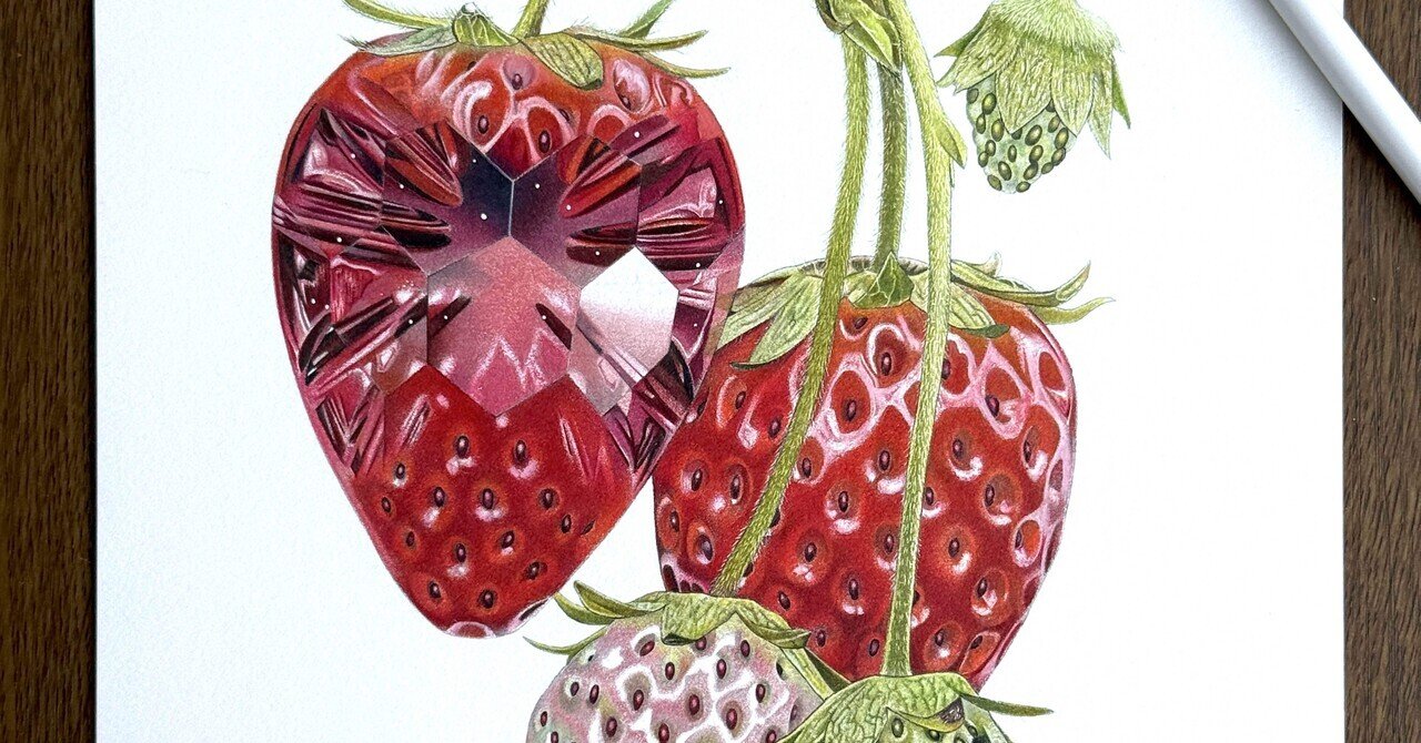 色鉛筆画　絵画　原画　宝石　ルビーの絵　A4大(21cm×29,7cm) 色鉛筆画 / ルビー | Palozaのアートライフ