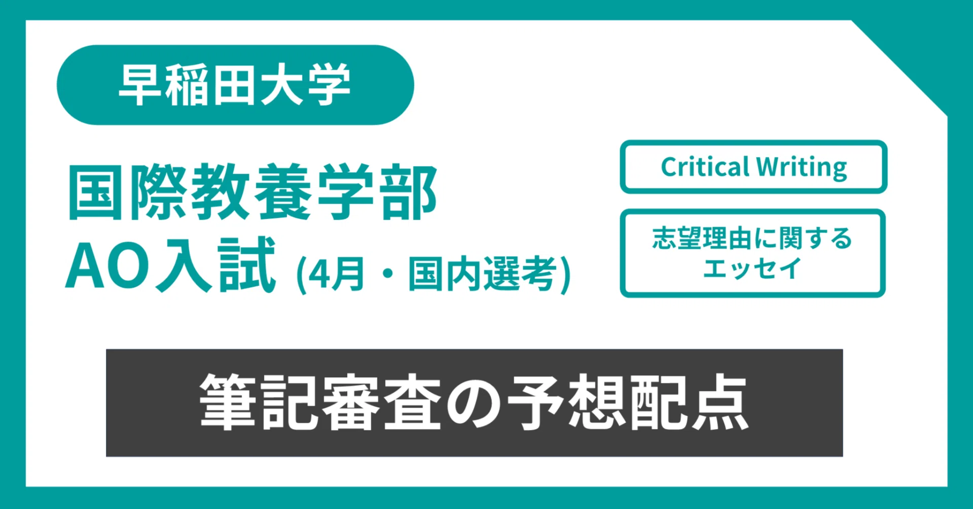 早稲田大学 国際教養学部 AO入試】2次選考（筆記審査）の予想配点 / 4