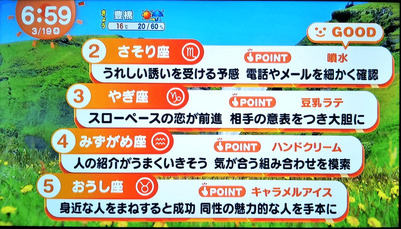 占い の テレビ めざまし 今日