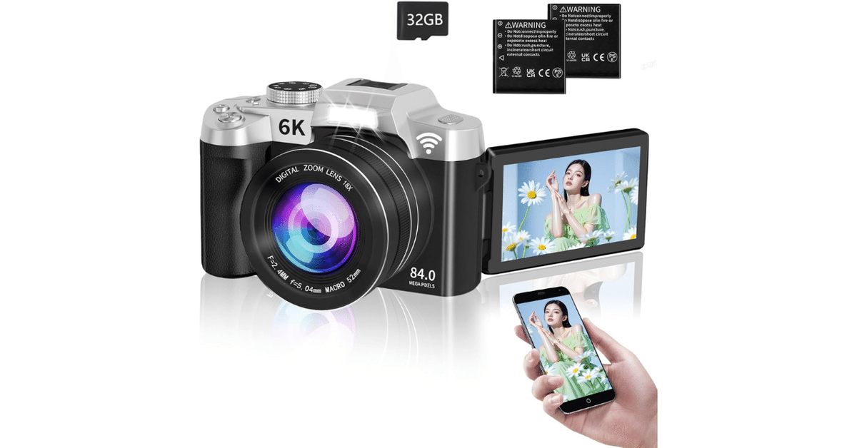 6Kデジタルカメラ 8400万画素 Wi-Fi転送 180°回転 バッテリー2個 6K録画 8400万画素Wi-Fiコンパクトカメラ｜GetGadgetGot