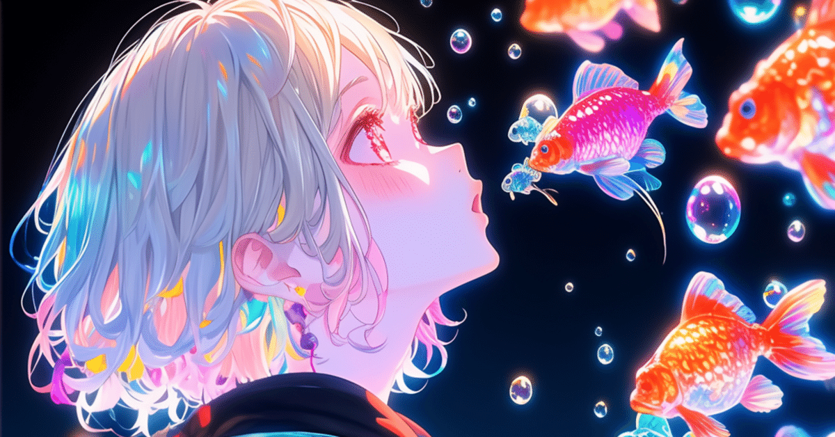 【真作】絵画　日本画4号　宇宙遊泳　宙を泳ぐ魚たちの幻想絵画　幻想世界　W109 Kajiya.yoshida | 空間に命を吹き込む手描き魚アート！ 水中の
