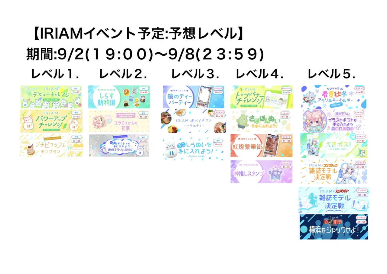 IRIAMイベント予定まとめ期間:9/2〜9/8｜好鍵(よしみ けん)