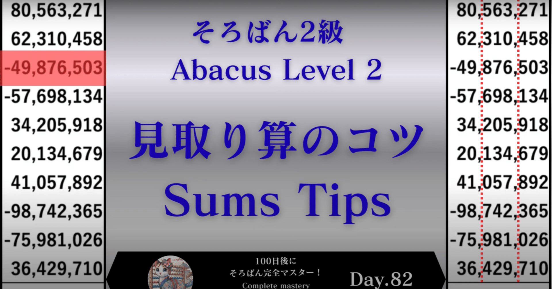 82 【そろばん2級】見取り算のコツ -Abacus Level 2 : Sums Tips-｜100