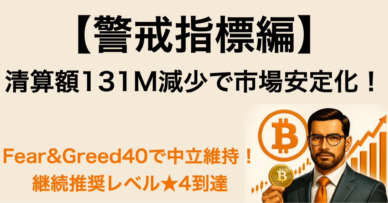 📈【9/8（月）警戒指標編】本日のレンディング継続/撤退判断 - 清算額131M減少で市場安定化！Fear&Greed40で中立維持！継続推奨 ...