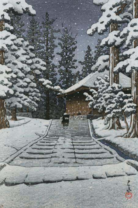 雪の中尊寺金色堂 油彩画・油絵 雪の中尊寺金色堂 油彩画・油絵