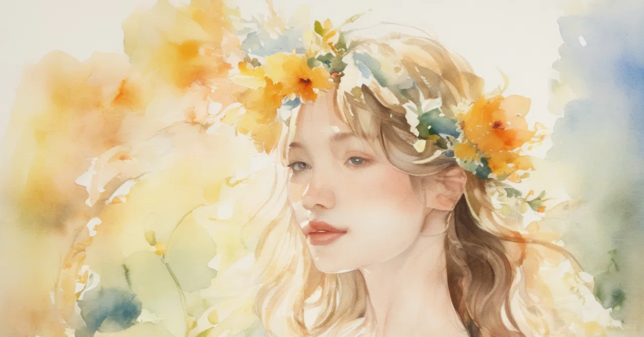 AI : 花と女性 (1) 水彩画風｜キータン🦋写真とAIで紡ぐもう1つのリアル✨
