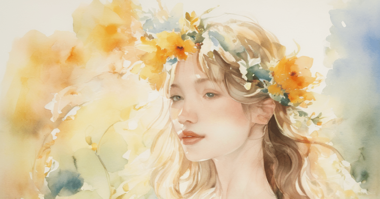 AI : 花と女性 (1) 水彩画風｜キータン🦋写真とAIで紡ぐもう1つのリアル✨