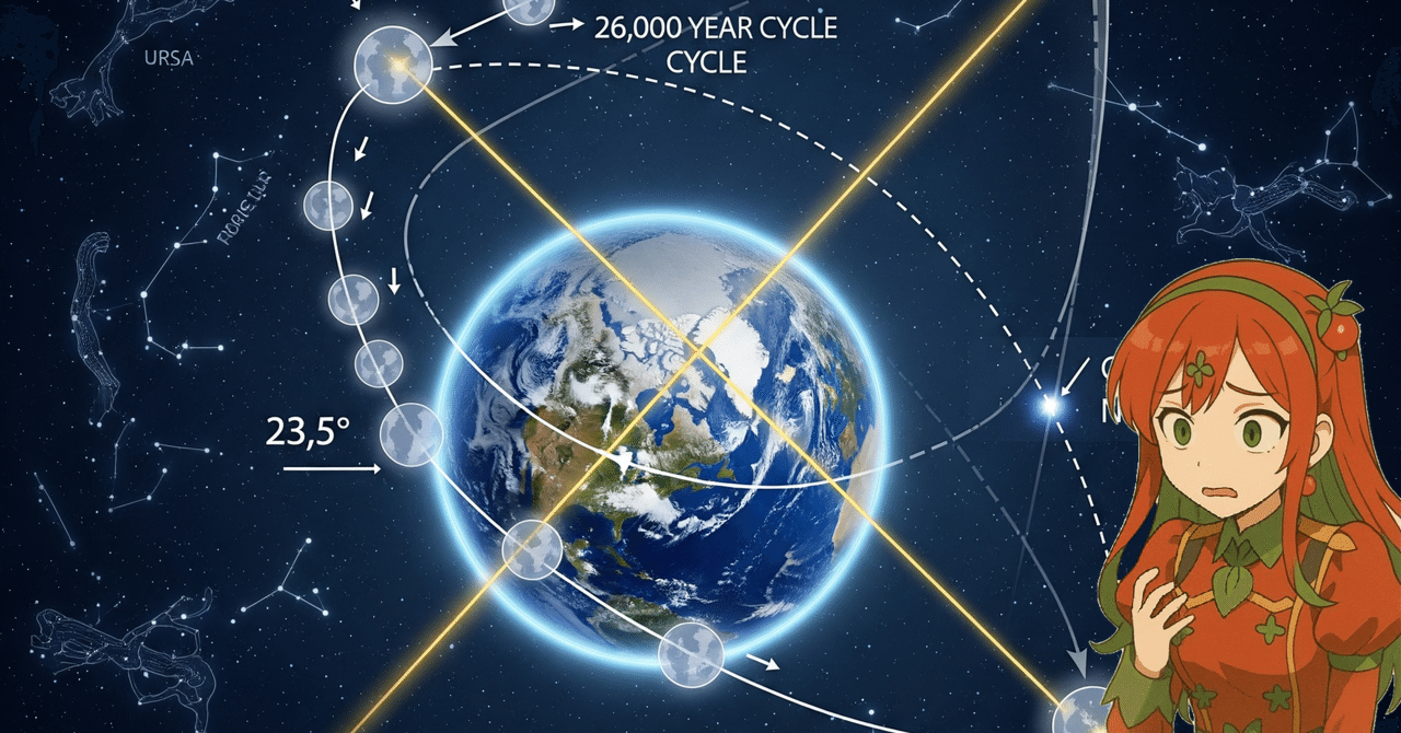 歳差運動で知る、地球の揺れが未来に残すもの】揺れ動く世界の遺産：地球の歳差運動はいかにして我々の過去、現在、そして未来を形成する のか｜とまとの気分次第研究所, image size:1280x670