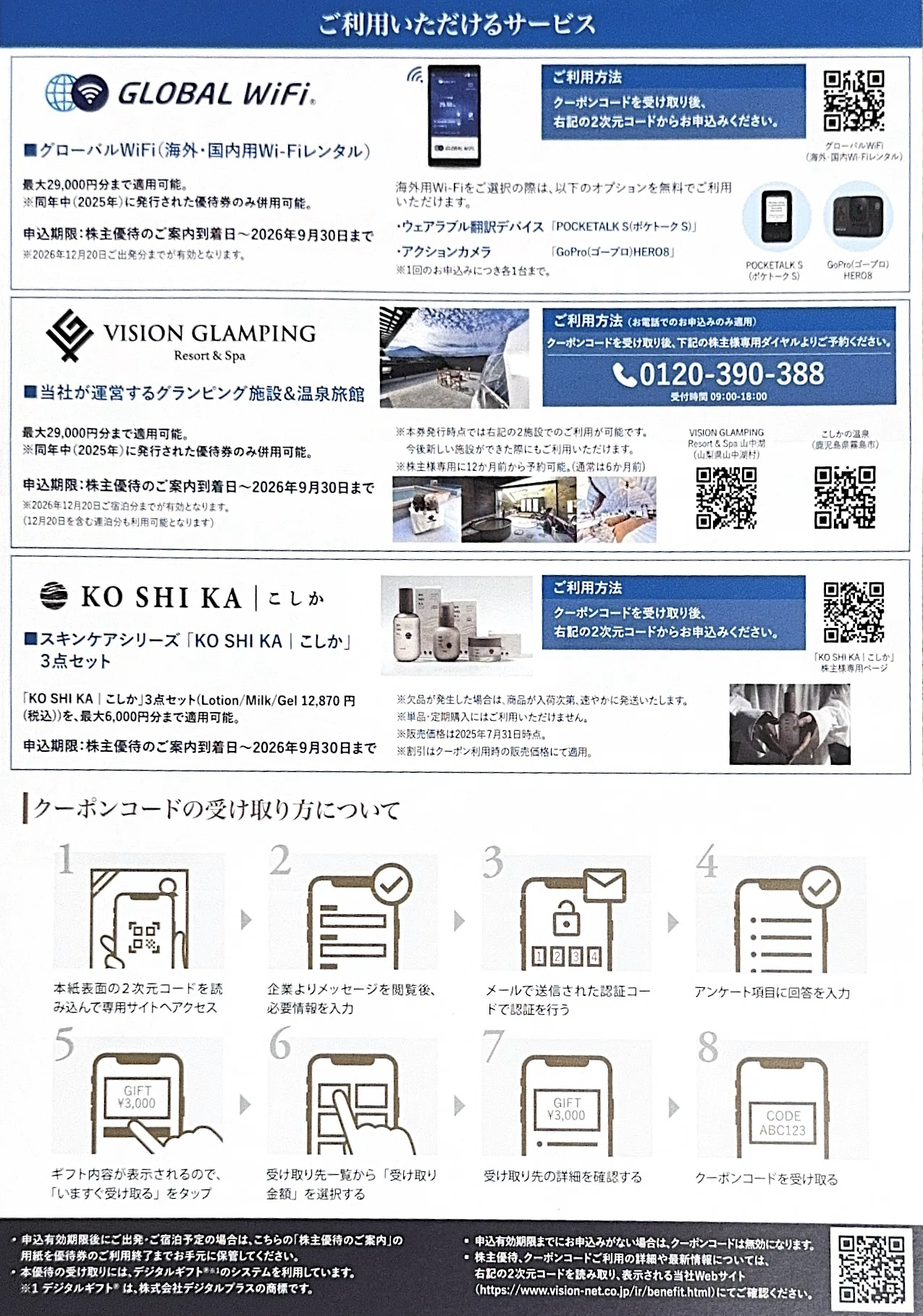 ペンション優待券 株主優待】ビジョンVision（9416）自社のサービス優待券6000円分が年2