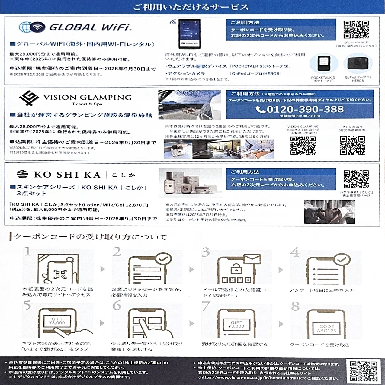 ペンション優待券 株主優待】ビジョンVision（9416）自社のサービス優待券6000円分が年2