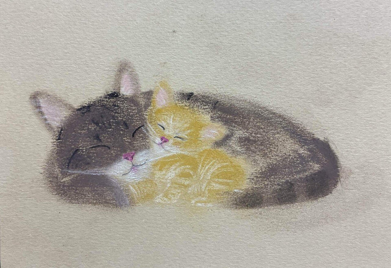 猫の親子のパステル画です。｜まる