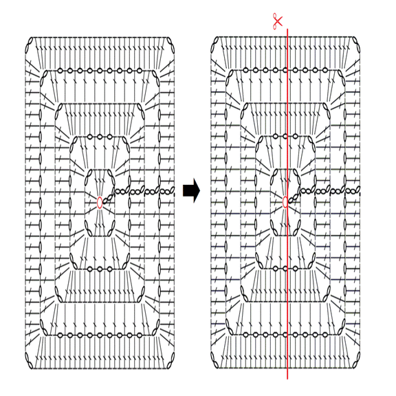 正方形の編み図をアレンジして 中心から編む長方形の編み図を作る 笠石あき Note