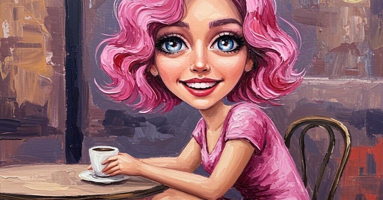 無料AI de 女子キャラ（油彩画、ピンクの髪） @Image Creator