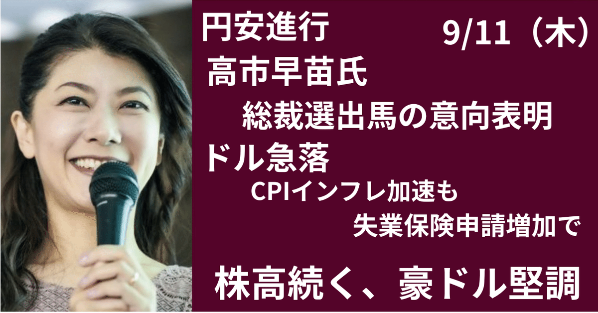 高市氏総裁選出馬、米CPIなど受けドル円乱高下もレンジ続く