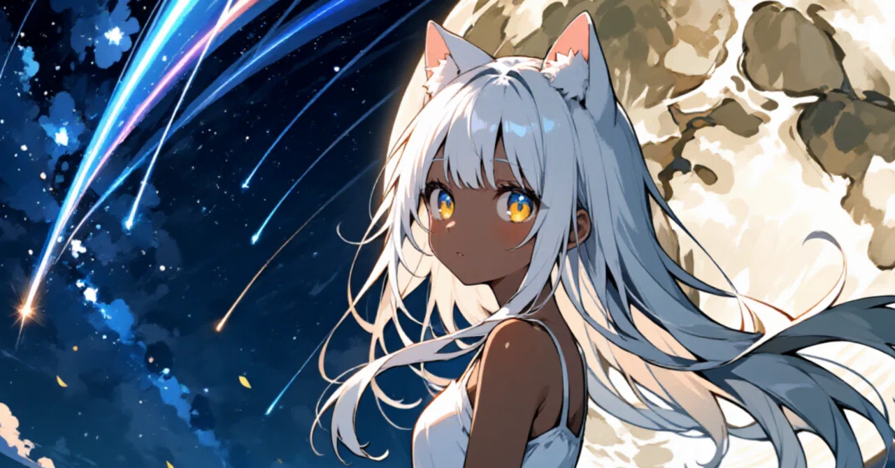 銀色少女と星月の夜｜AIイラスト｜めいのは✨️AIといっしょに創る