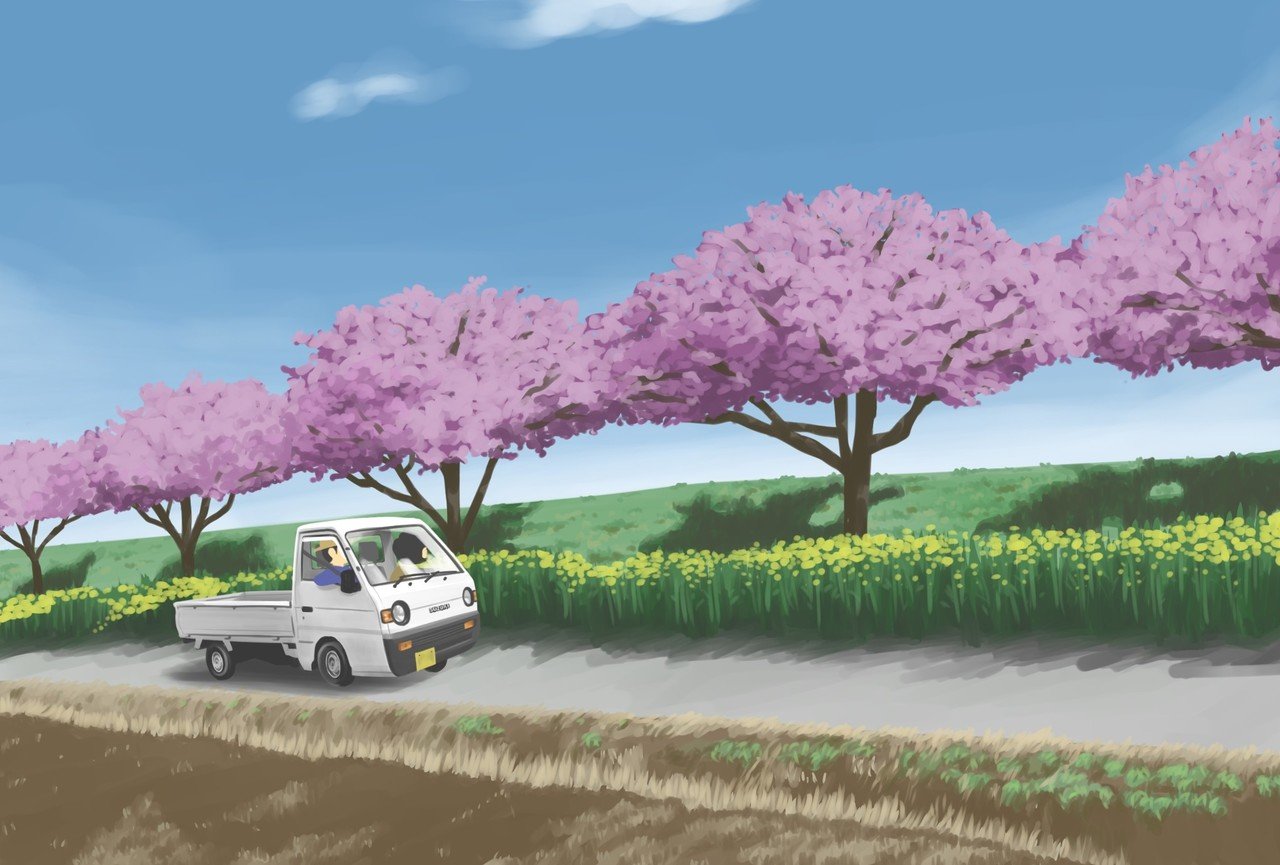 イラスト 桜と軽トラ 青空ぽんちょ Note イラスト 桜と軽トラ 青空ぽんちょ Note