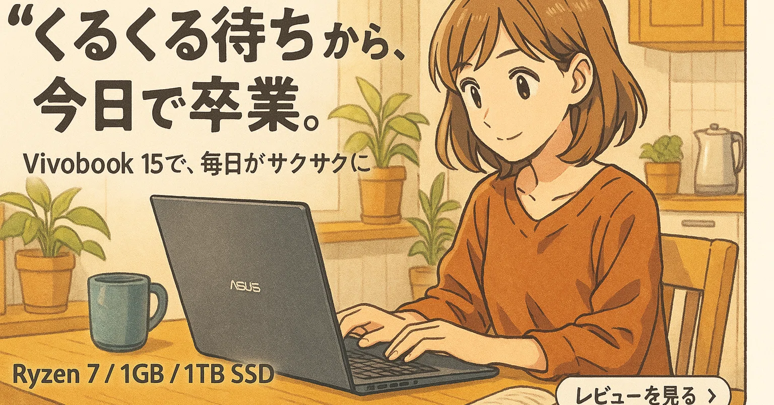 レビュー】ASUS Vivobook 15 (M1502YA-BQ183W)を使ったら、PC作業の 