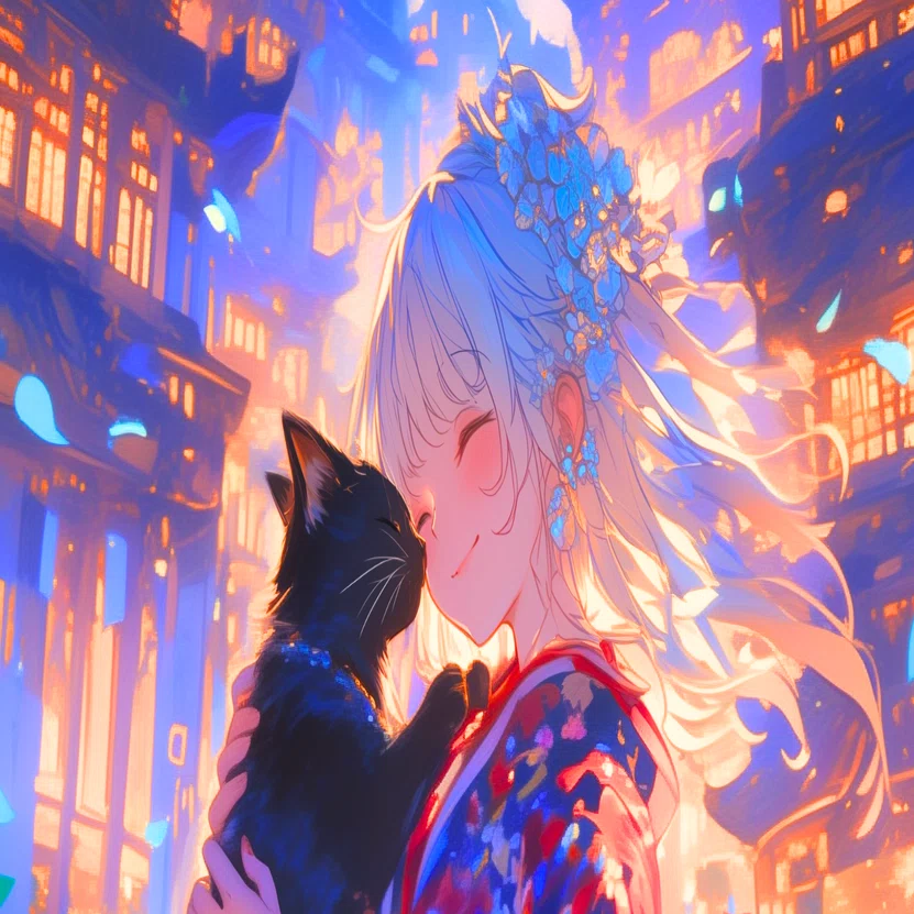 月明かりの下、黒猫との密会【画像生成AI＋4コマ漫画】｜Alpaka