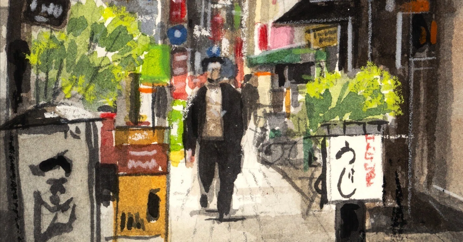 60分で描く小サイズ水彩スケッチ・・・路地風景・機関車EF58｜MASATO