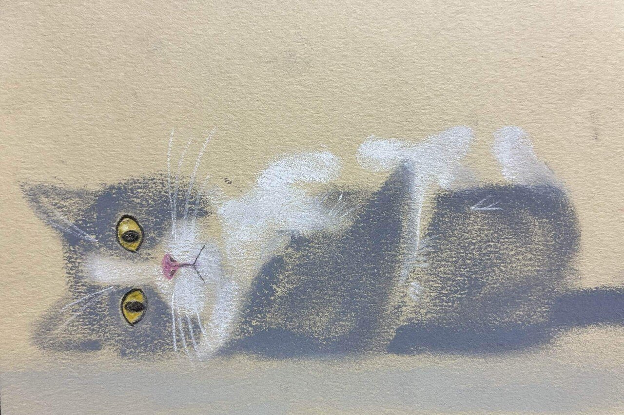 パステル画 原画】親子猫 猫 パステル画 ネコ ねこ キジトラ 原画