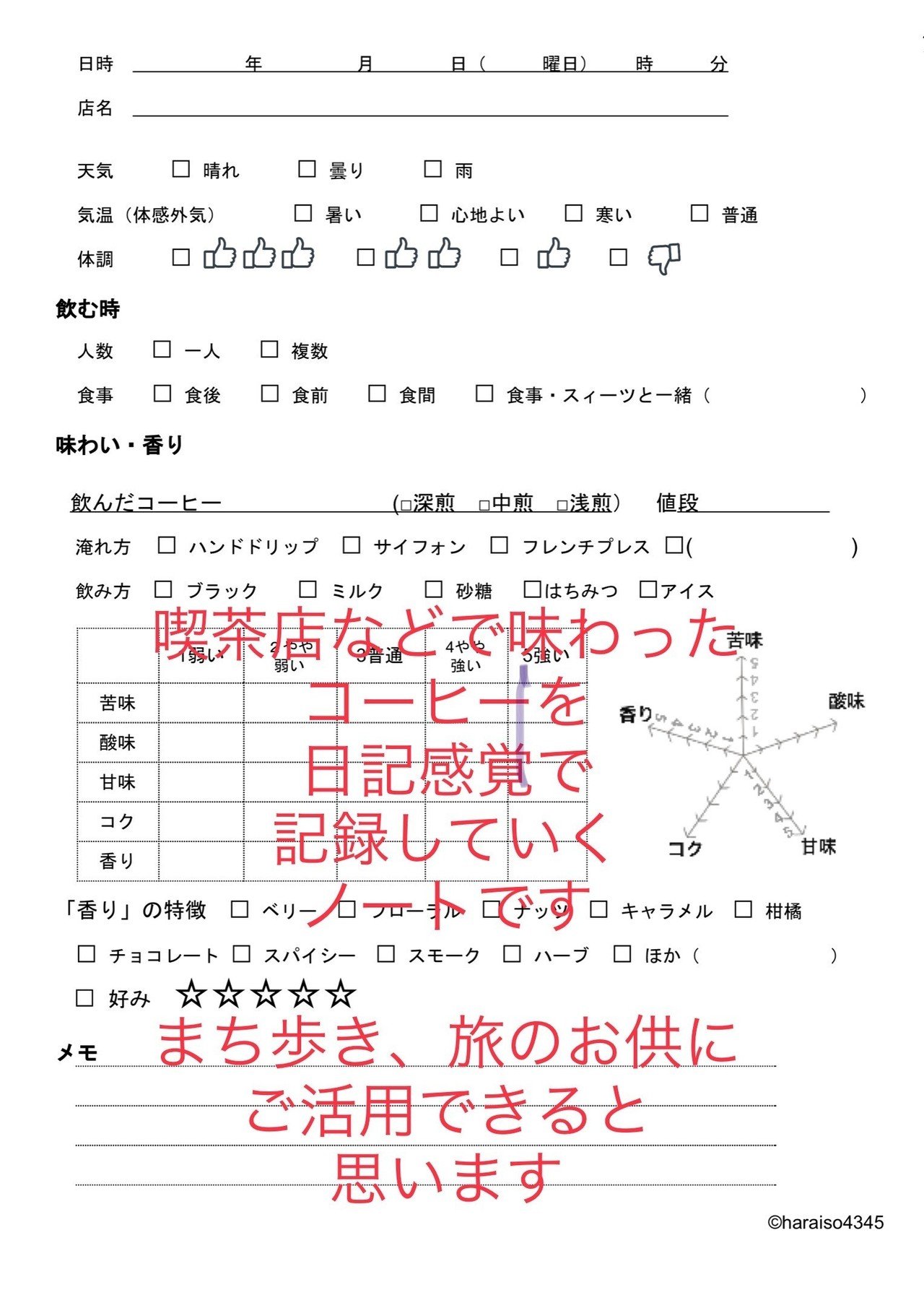 日記型のコーヒー テイスティング ノート作りました 様々な生活シーンで出会うコーヒーを記録できます ごうくん Note