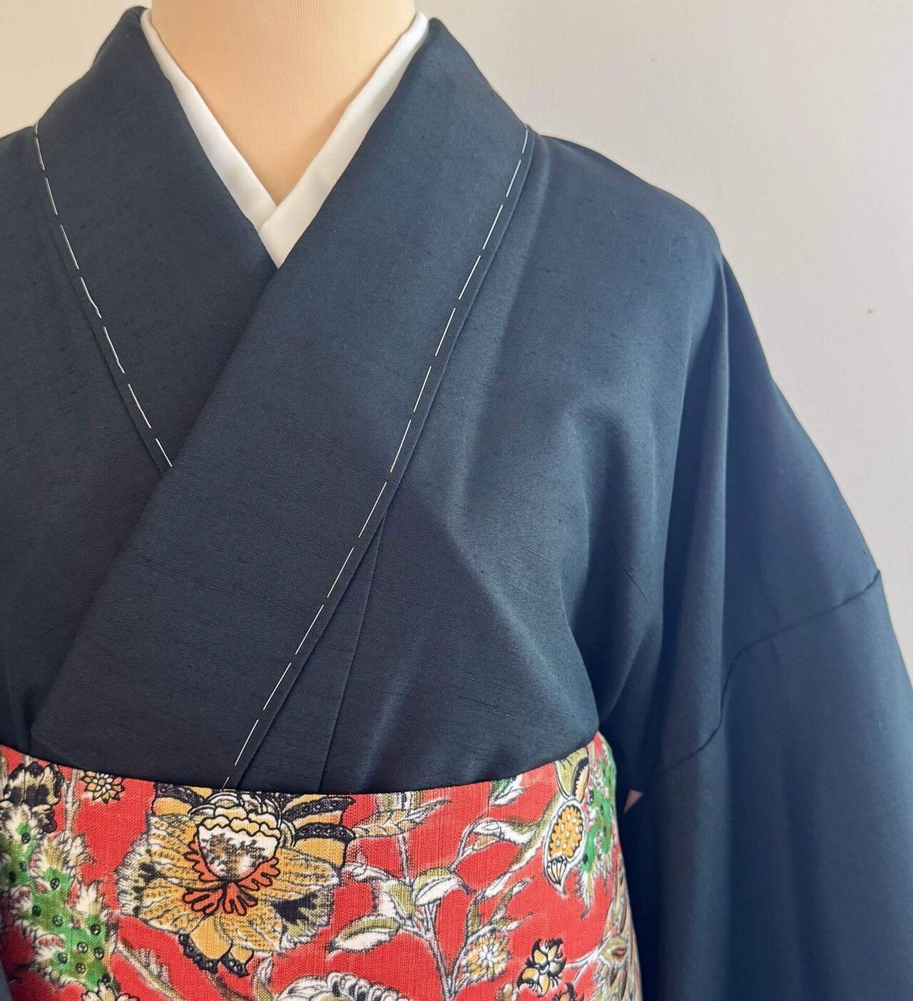 墨黒色の紬単衣着物｜夢吉きもの