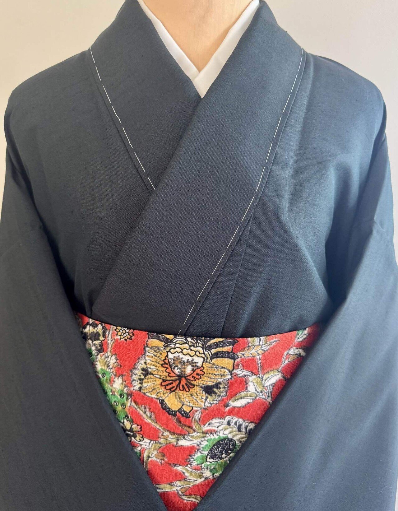 墨黒色の紬単衣着物｜夢吉きもの